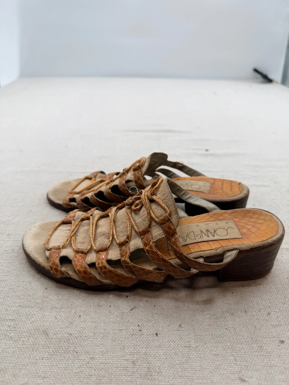 Joan & David Cognac Braided Leather Strappy Slide Sandals